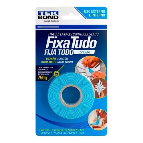 Fita Dupla Face Espuma Fixa Tudo 24mm X 1,5m