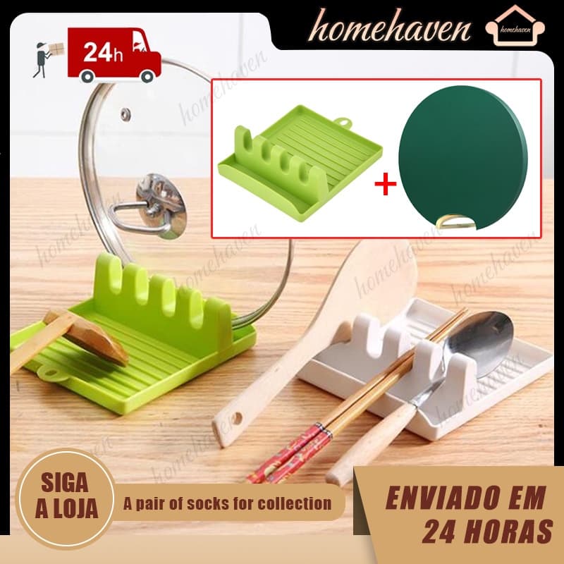Kit 2 Suporte Multiuso Universal Descanso Apoio para Colher Talher Tampa Parede Bancada Cozinha