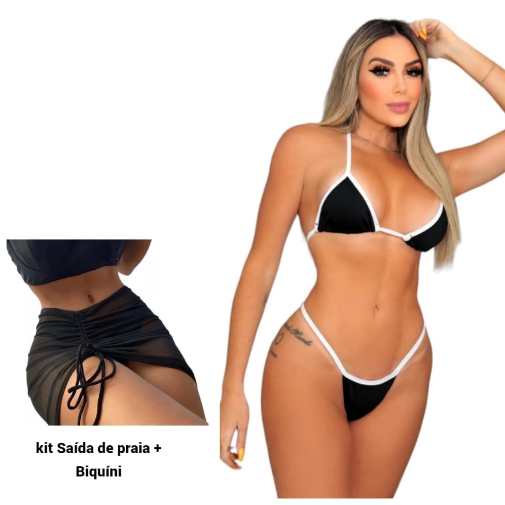 Kit Saída De Praia + Biquíni Fio Dental Bronzeamento Marquinha blogueira