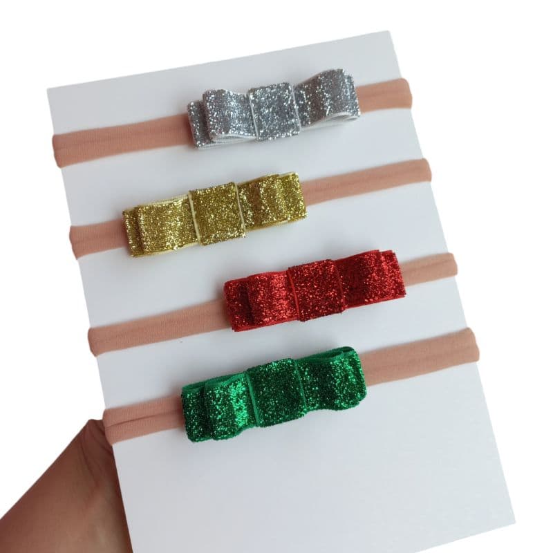 kit laço infantil festa  , brilho ( dourado , prata , vermelho e verde )
