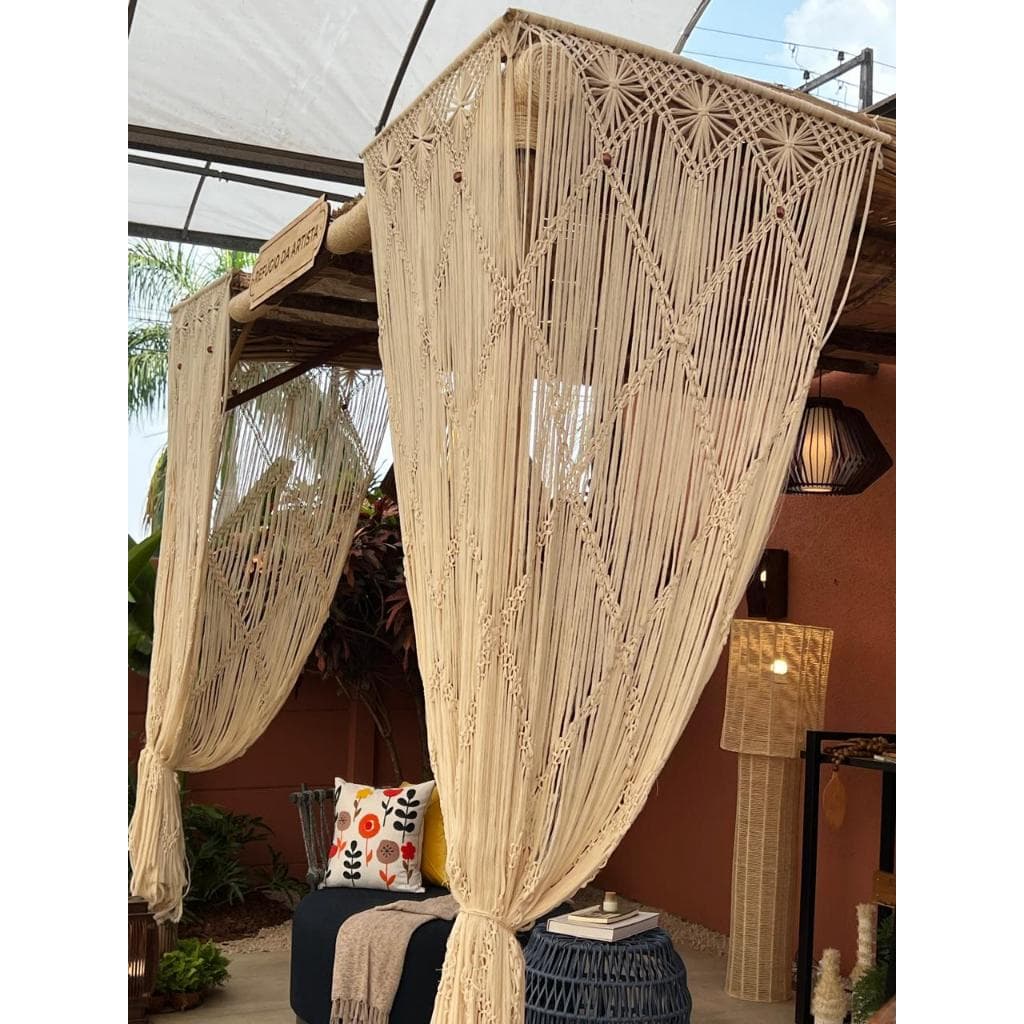Kit 4 Cortina Macramê Fibra De Coco Para Pergolado Boho