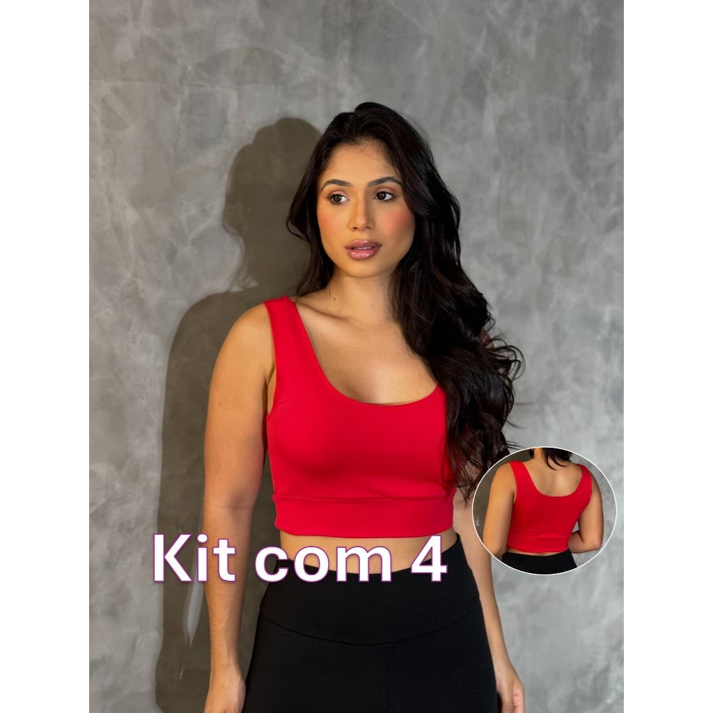 KIT 4 Top academia suplex com forro - top regata cós largo alta sustentação Ref.812 croped esporte