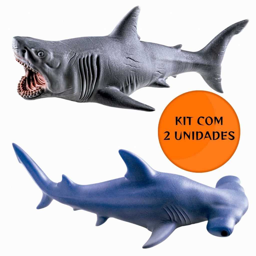 Brinquedos de Menino Educativo Shark Realista Tubarão Martelo Vinil Macio Praia Piscina Kit 2 Unid