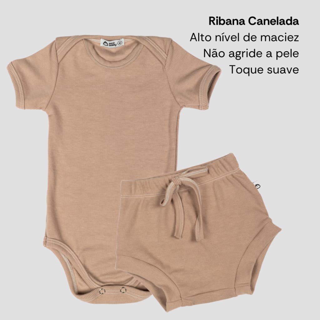 Conjunto Body Bebê RN ao GG Manga Curta e Short Tapa Fralda Canelada Ribana Verão 05