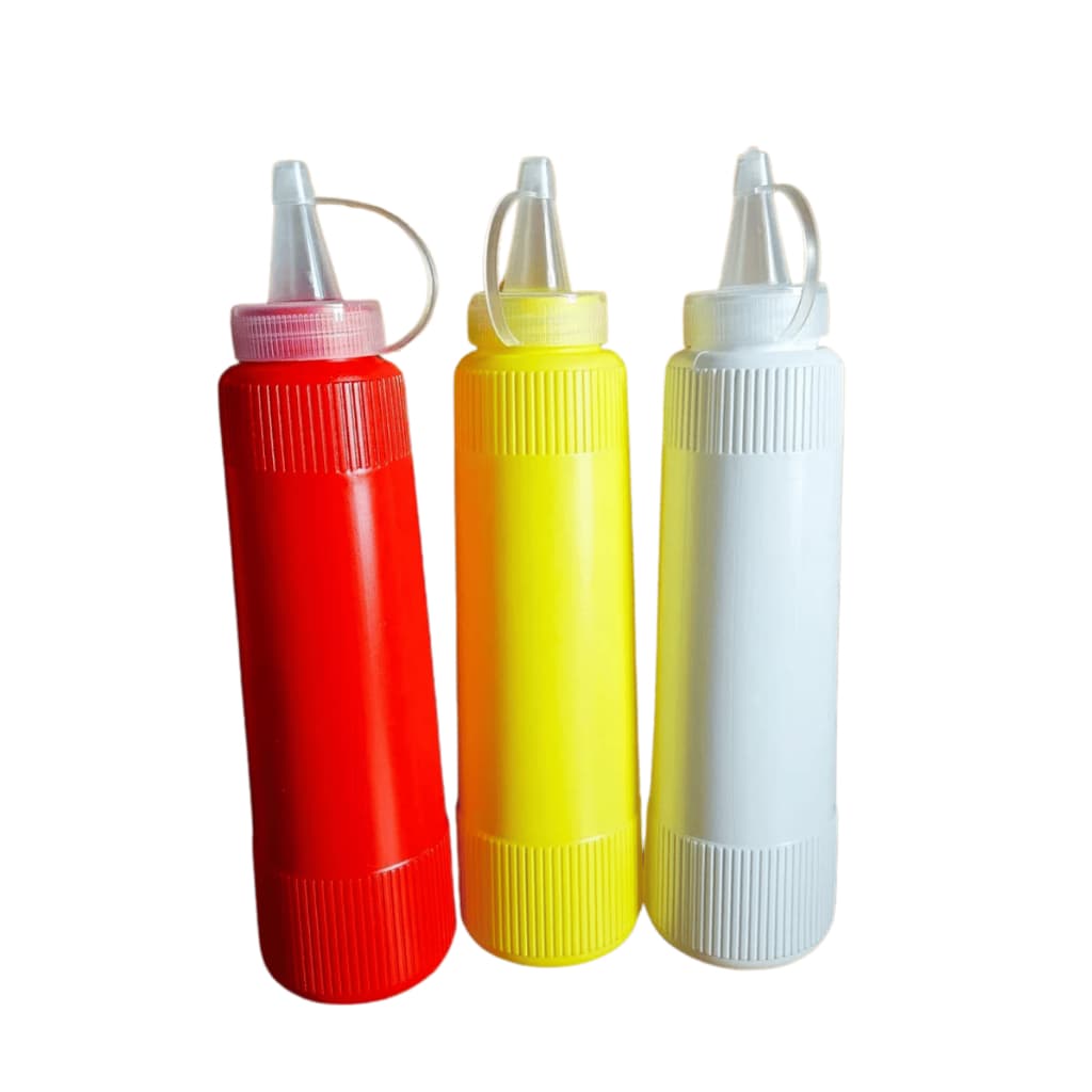 Kit 3 bisnagas flexível Plástica para Molhos 400 ml(branco, vermelho e amarelo)