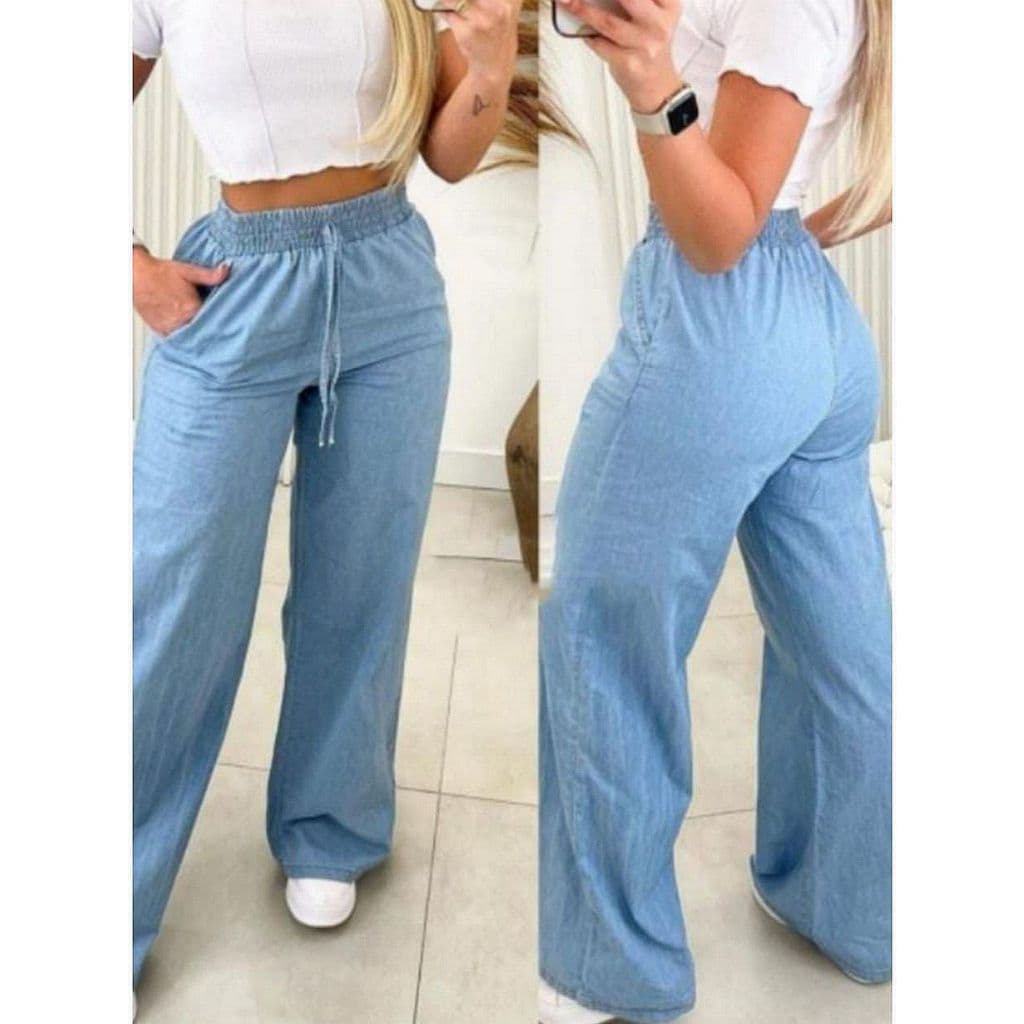 Sólido Perna Larga Jeans feminina