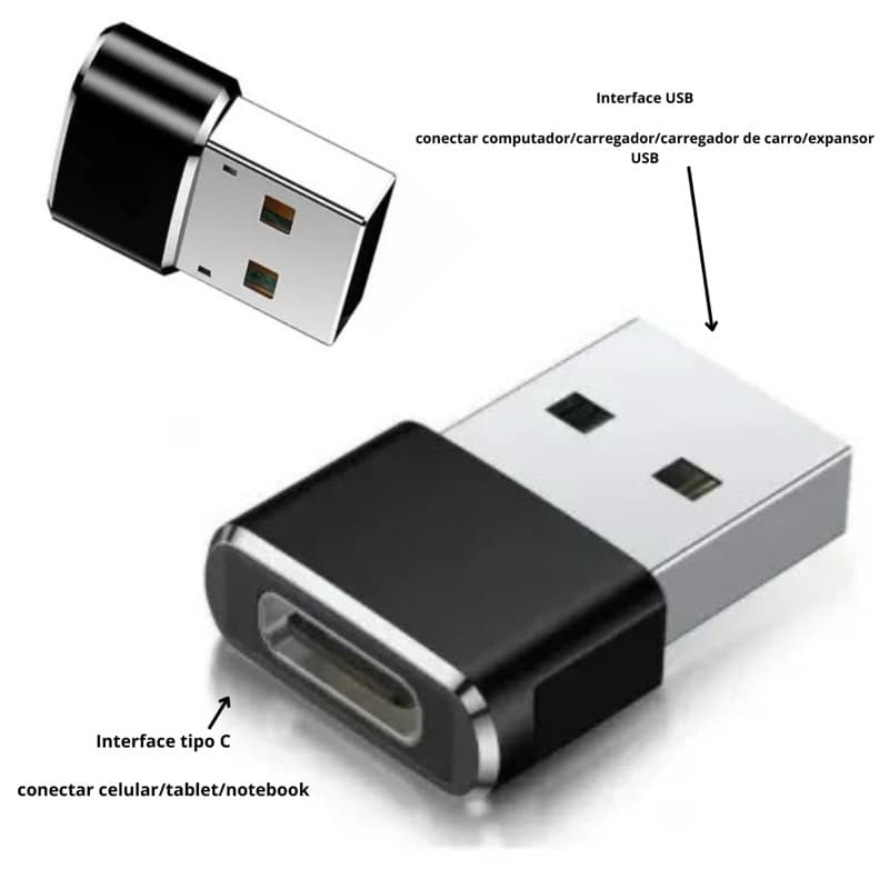 Adaptador usb macho para tipo c fêmea