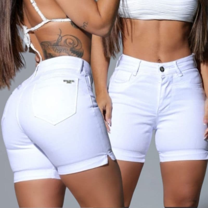 Short Meia Coxa Cintura Alta Colorido Com Laycra Dia a Dia