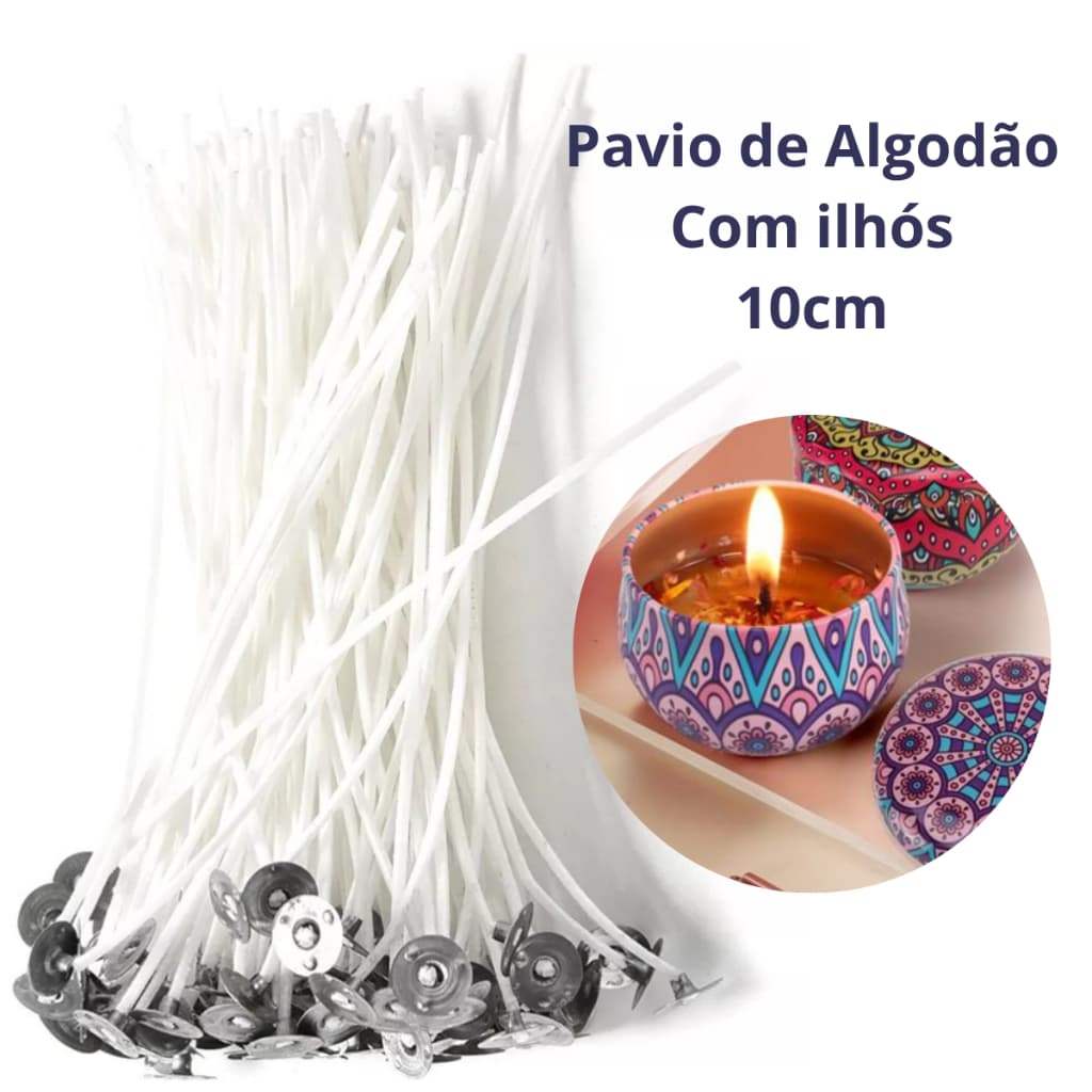 Pavio para velas Artesanais 10cm kit com 10 -50-100 Pçs montado com ilhós A2030 Fino