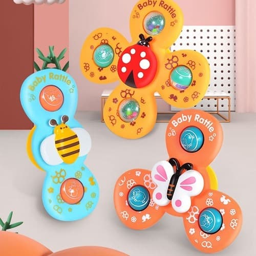 3 Brinquedos De Banho Bebê Ventosa Mordedor Spiner Para Bebe Gira Com Estimulo Sensorial Spinner