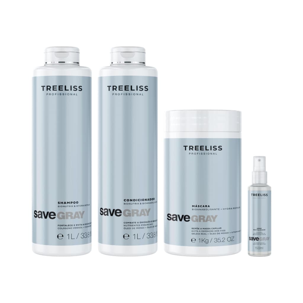 Kit para Cabelos Grisalhos  Save Gray  Cabelos Amarelados Nunca Mais! Treeliss