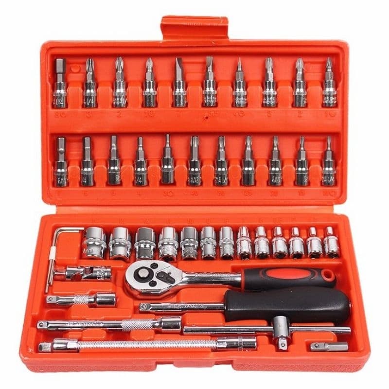 Kit De Ferramentas 46 Peças Jogo De Soquetes Chave Catraca Reversível Com Maleta Jogo De Ferramentas
