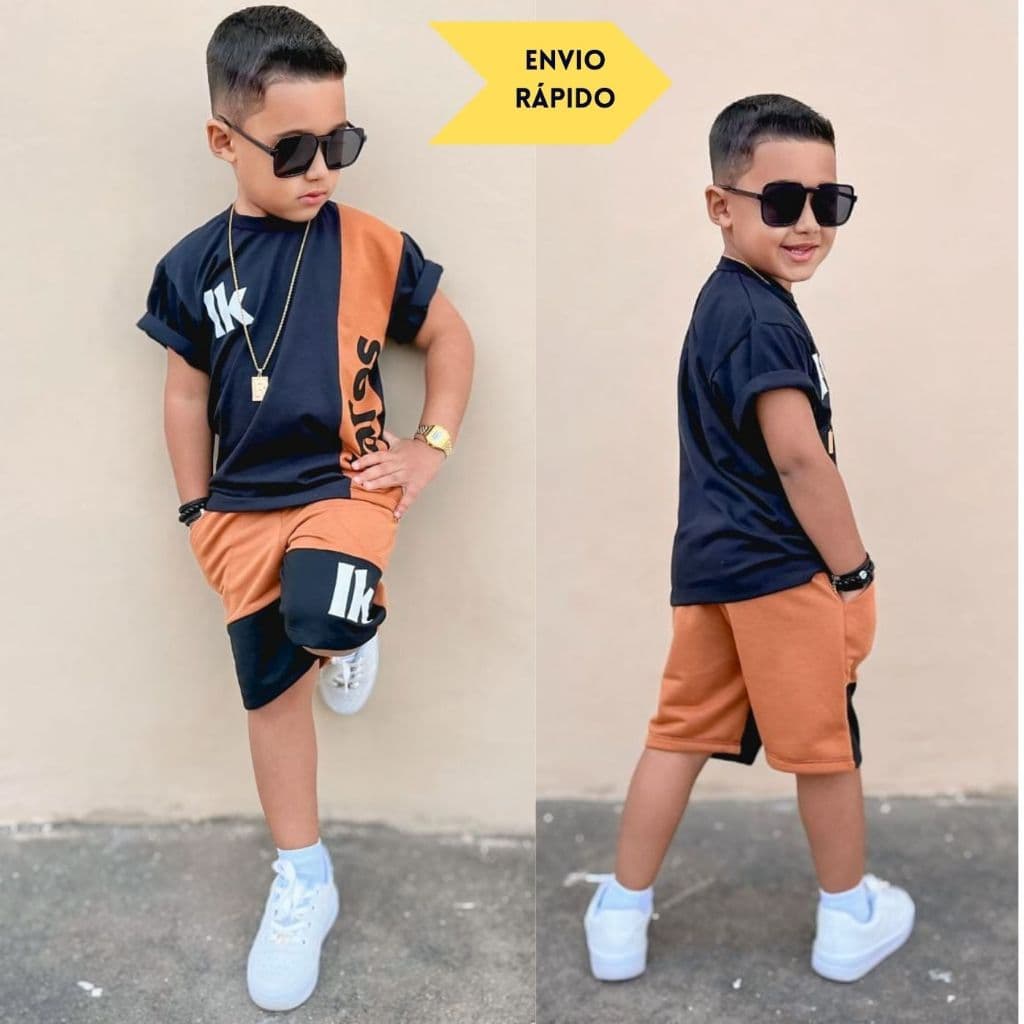 roupa infantil menino duas peças conjunto de menino oferta lançamento Kit Bermuda com Camisa