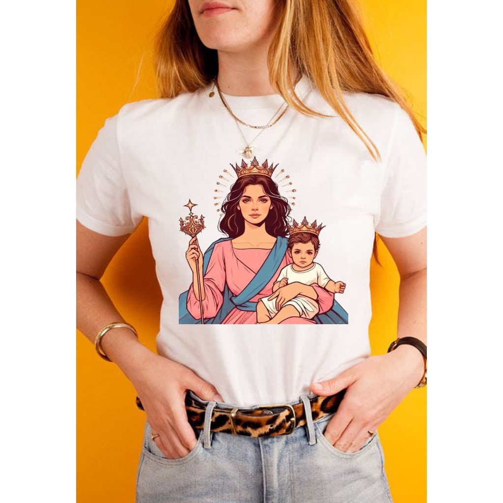 Blusa tshirt feminina cristã, Nossa Senhora Auxiliadora moda casual,moda plus size
