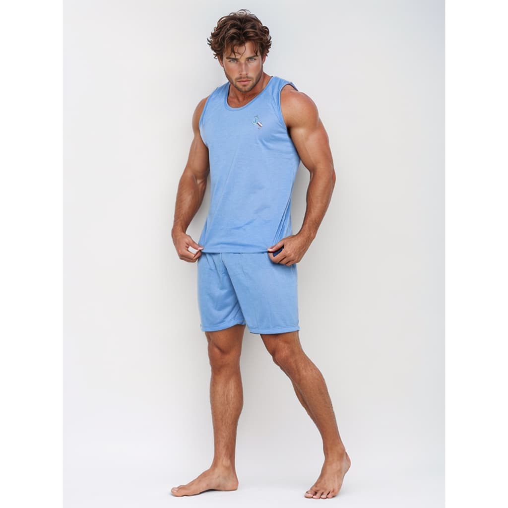 Pijama Masculino Regata De verão Curto de dormir confotável Com Short Calor Homem Conjunto Macio