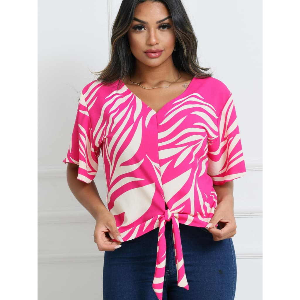 Blusinha Femenina Detalhe de amarrar na frente decote V-  estampado