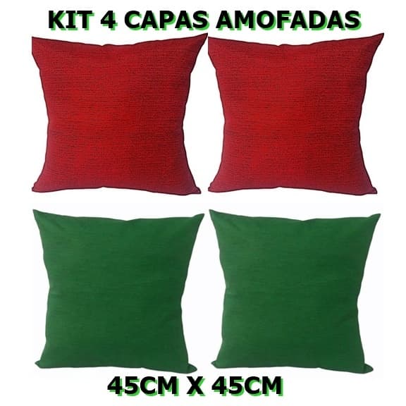 CAPA DE ALMOFADA 45X45 CM 2 VERMELHAS 2 VERDES COM ZIPER ESCONDIDO