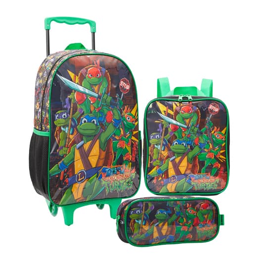 Kit Mochila G Tartarugas Ninja Lancheira Estojo Carrinho XERYUS