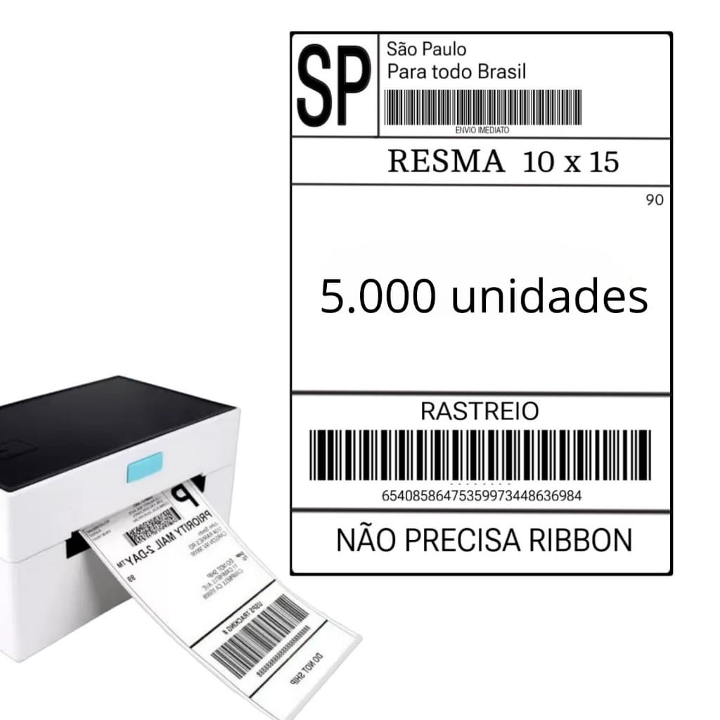 Etiqueta Termica 10X15 CM 5000 Folhas Adesivo Branco Etiqueta de Identificação E-Commerce