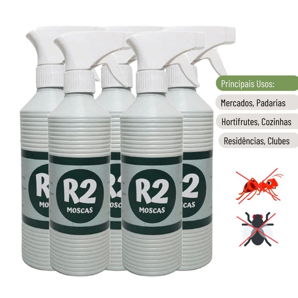 Repelente Kit(5) R2 Moscas Formigas c/ Borrifador Casa Mercados Padarias Comércio Sem Cheiro