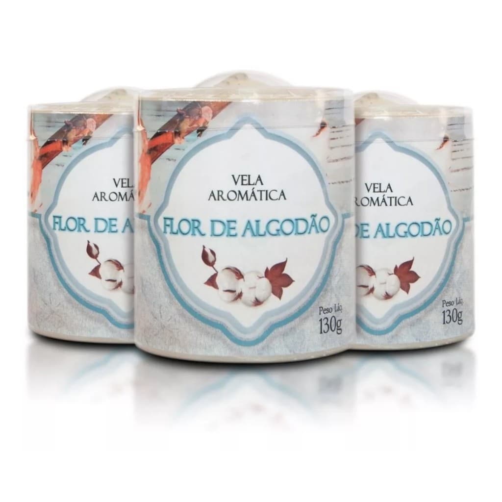 Vela Aromática Flor De Algodão 130g - Kit Com 3 Velas