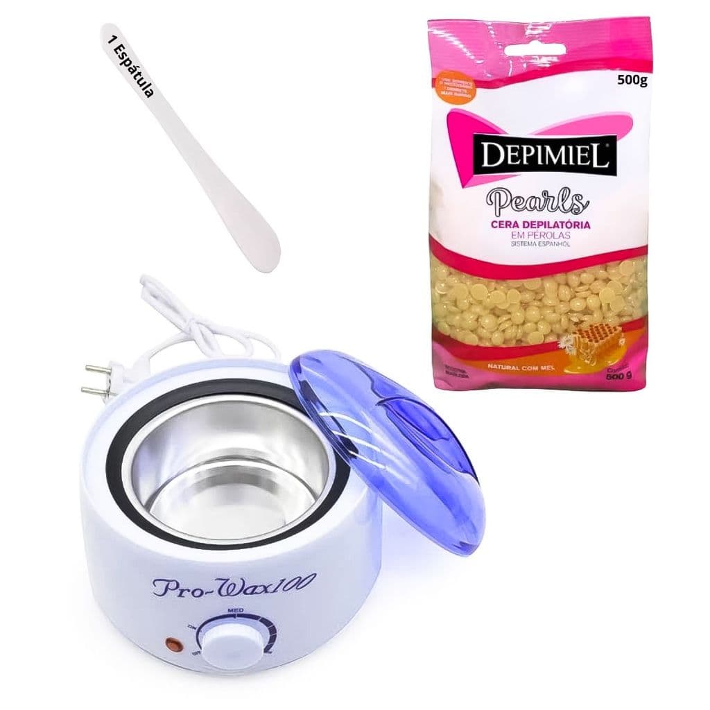 Kit Depilação Cera Quente Depimiel 500g + Espátula + Panela Aquecedora