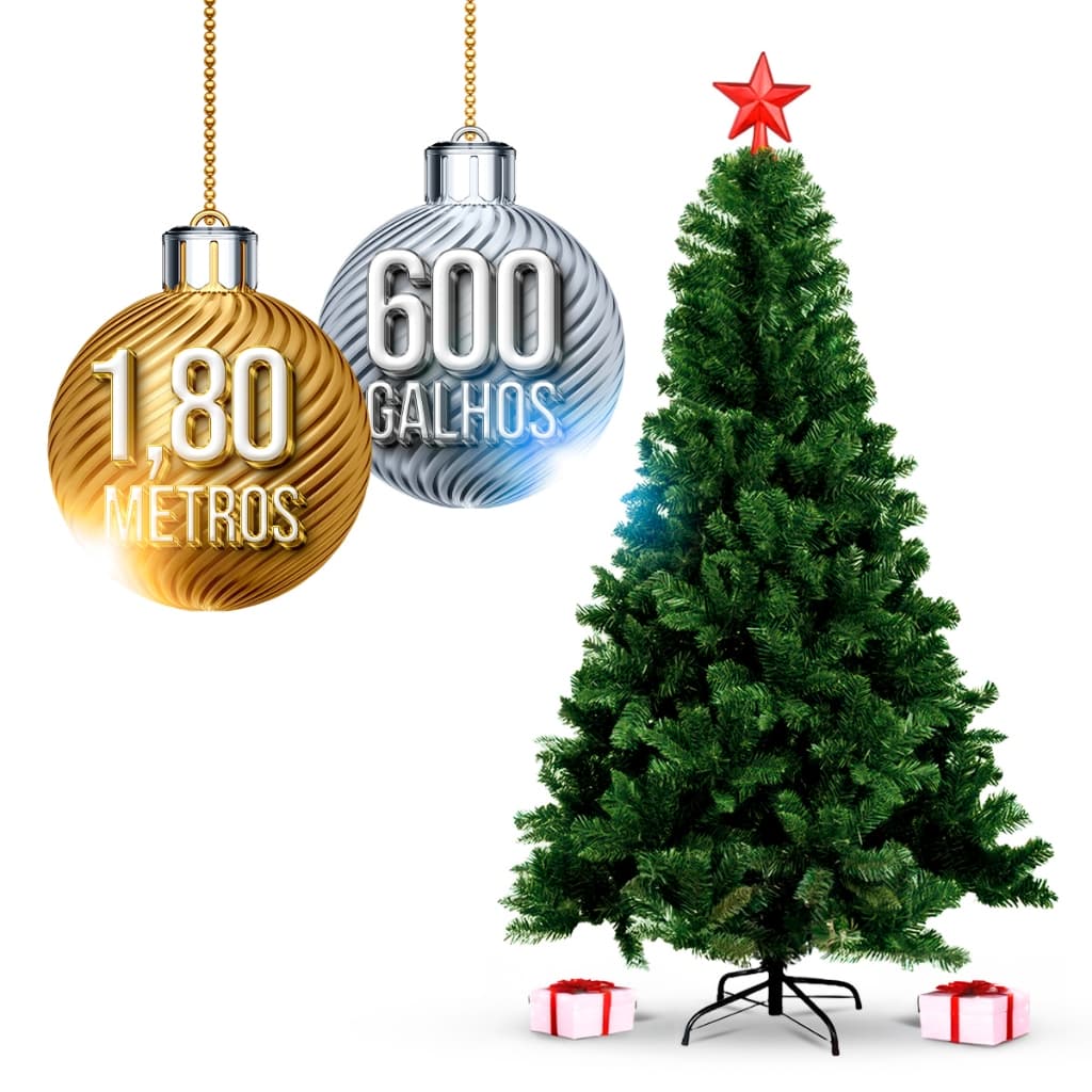 Arvore De Natal 180cm 600 Galhos Cheio Pinheiro Grande Luxo 1,80m Verde Tradicional Pé De Ferro