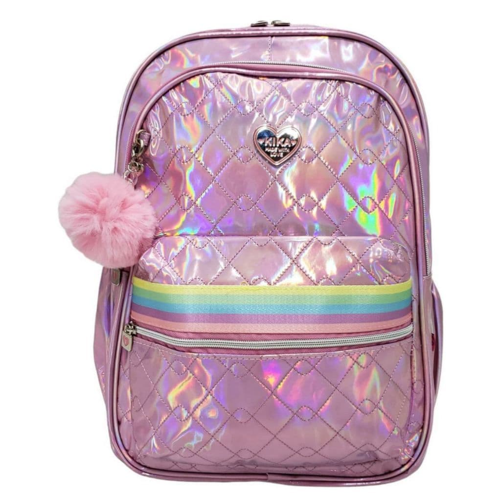Mochila Kika Holográfica Feminina Metalizada De Costas