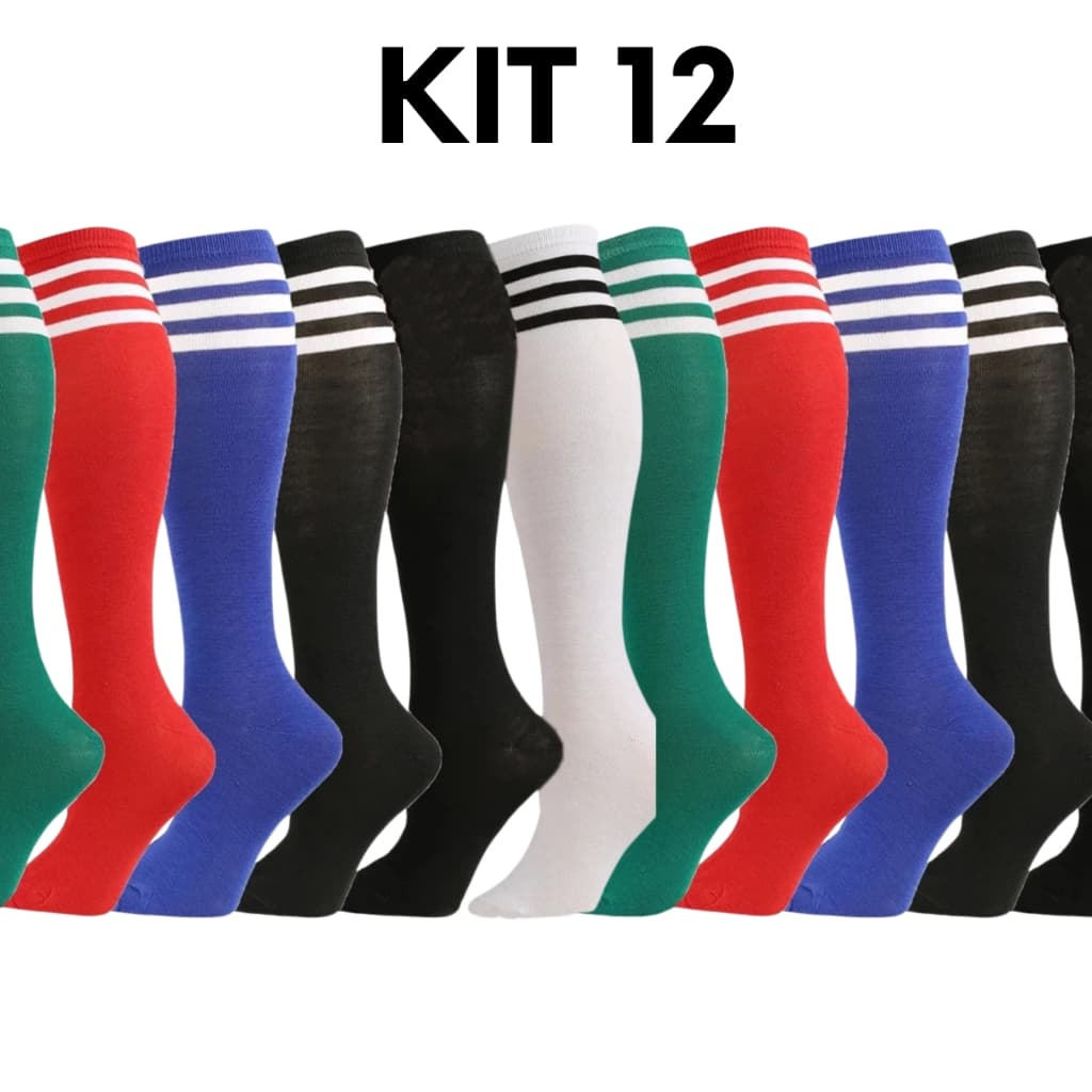 Kit 12 Pares Meião Futebol Listrado Adulto 38 Ao 45