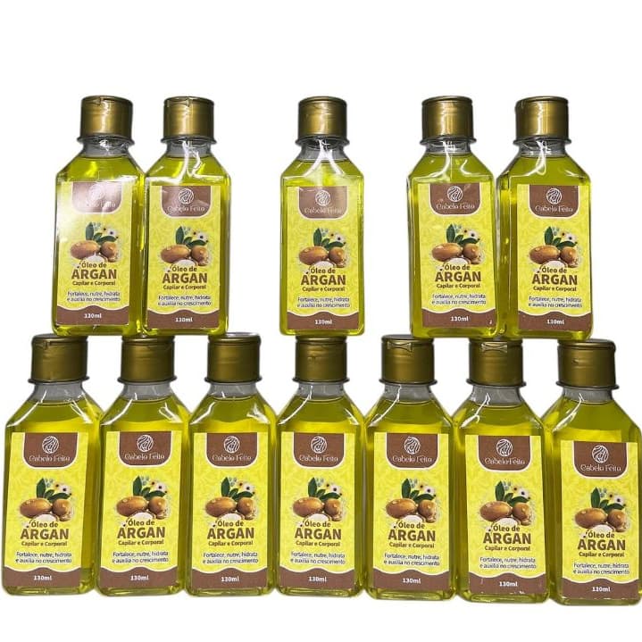 Óleo de Argan Capilar e Corporal Auxilia no Crescimento 12 Un. 130mL Cabelo Feito