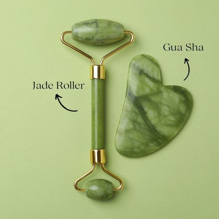 Rolo massageador facial de Jade  + Pedra Gua Sha Massagem Facial Anti Rugas