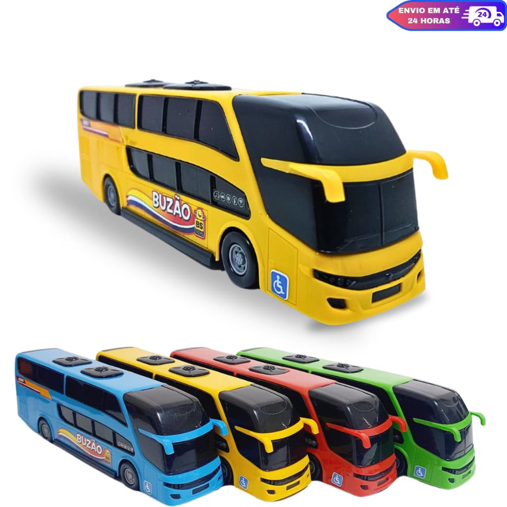 Onibus Brinquedo Criança Infantil Busão De Viagem 2 Andares 24 CM BS Toys Cores Diversas Presente