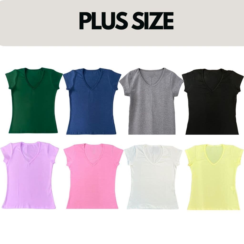 kit 8 blusas basica plus size feminina manga curta algodão
