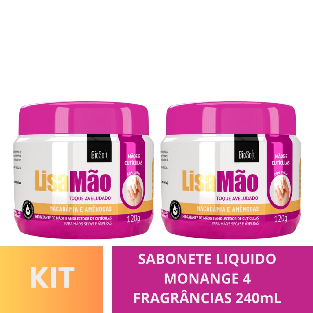 KIT 2x Creme Lisa Mão Amêndoas e Macadâmia 120g Biosoft