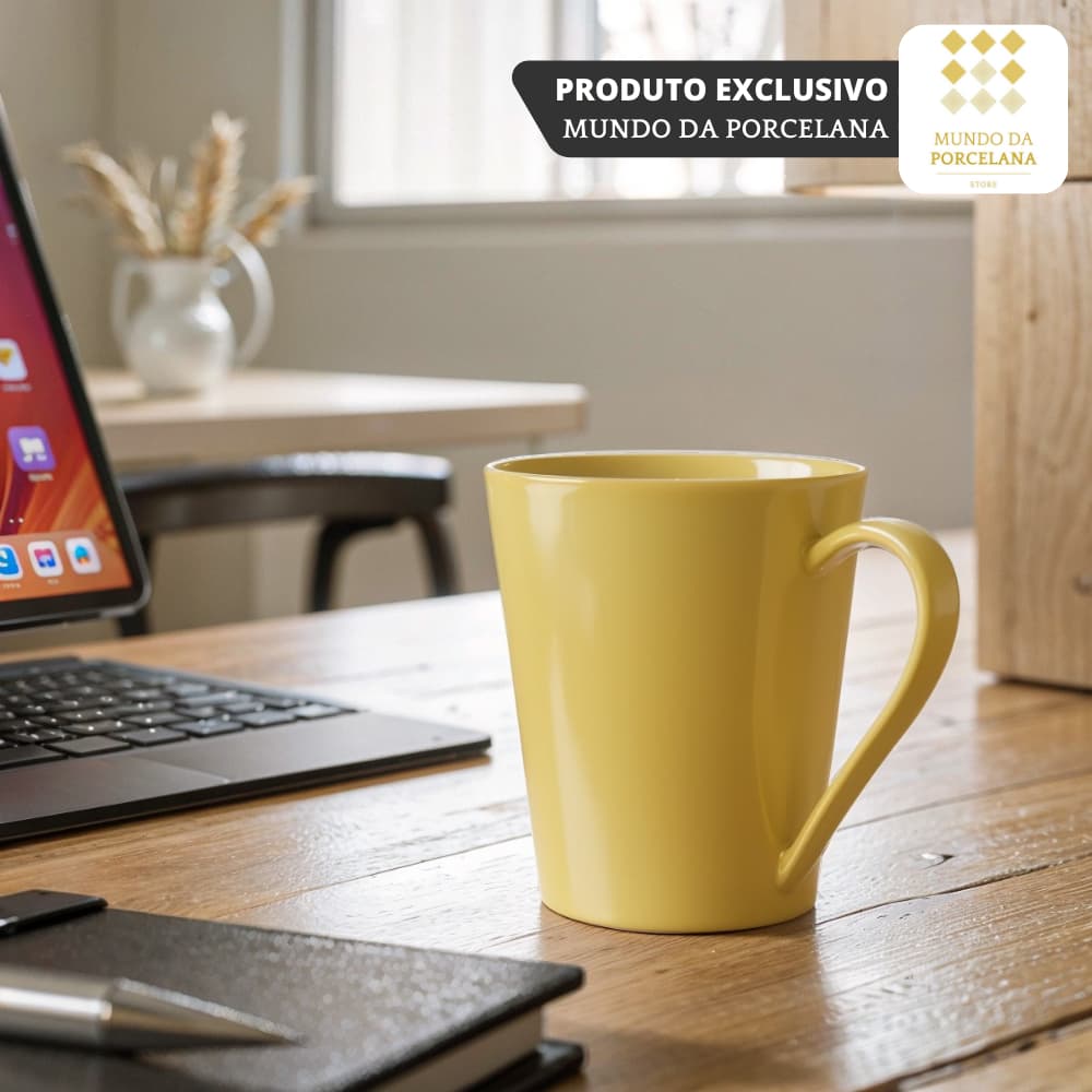 Jogo 6 Canecas Tulipas Amarela Café Chá Porcelana 250ml