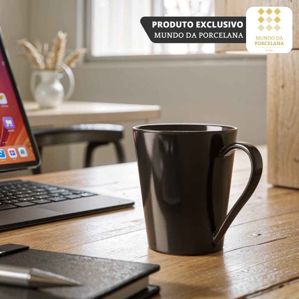 Jogo 6 Canecas Tulipas Preta Café Chá Porcelana 250ml