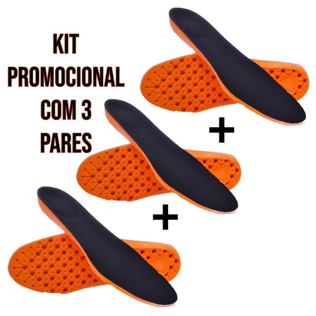 Kit 3 Pares Palmilha Gel P.U Extra Macia e Durável Ortopédica Botas Botinas Tênis Masculino Feminino