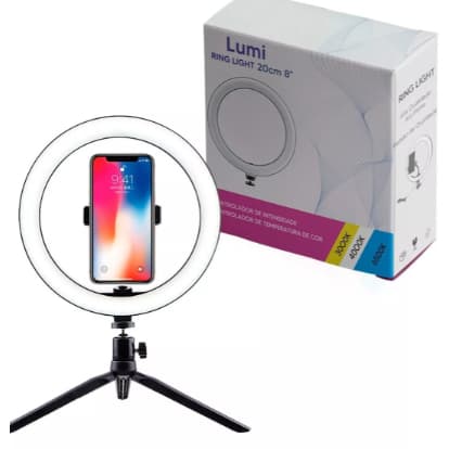 Luminária Ring Light Portátil 26cm C/ Tripé 14cm Completo Iluminador Youtuber T-photo Lumi 1ª Linha