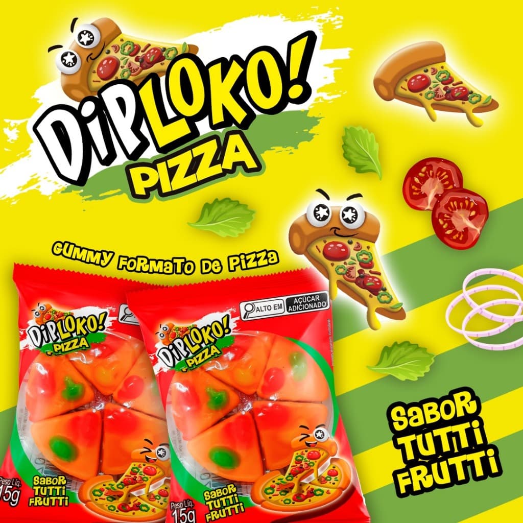 BALA DIP LOKO PIZZA COM 24 UNIDADES DE 15G CADA