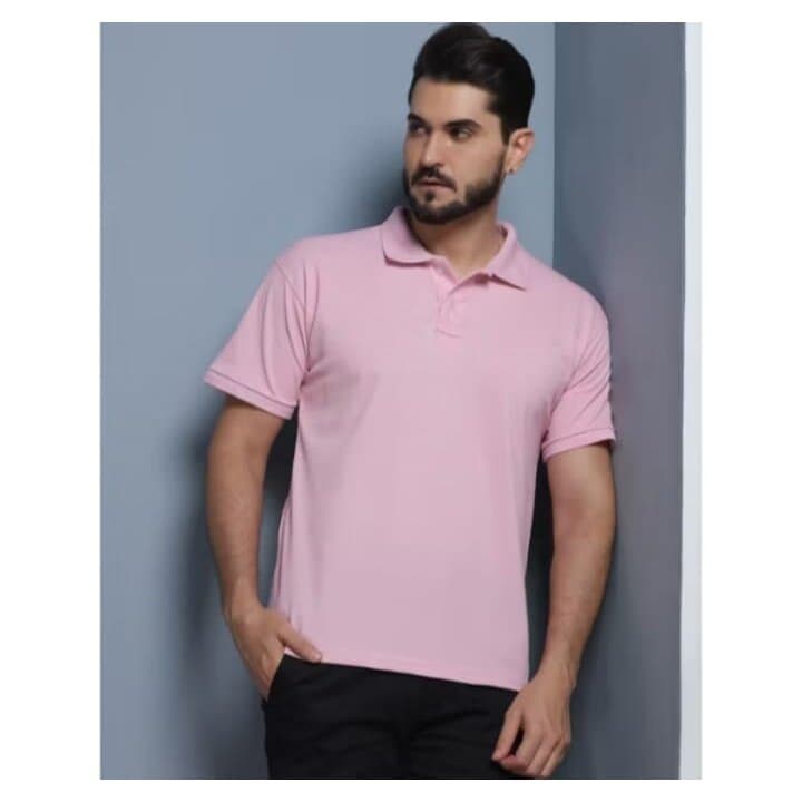 Camisa Gola Polo Masculina Cor Rosa Piquet Premium Uniforme para Bordar Lisa