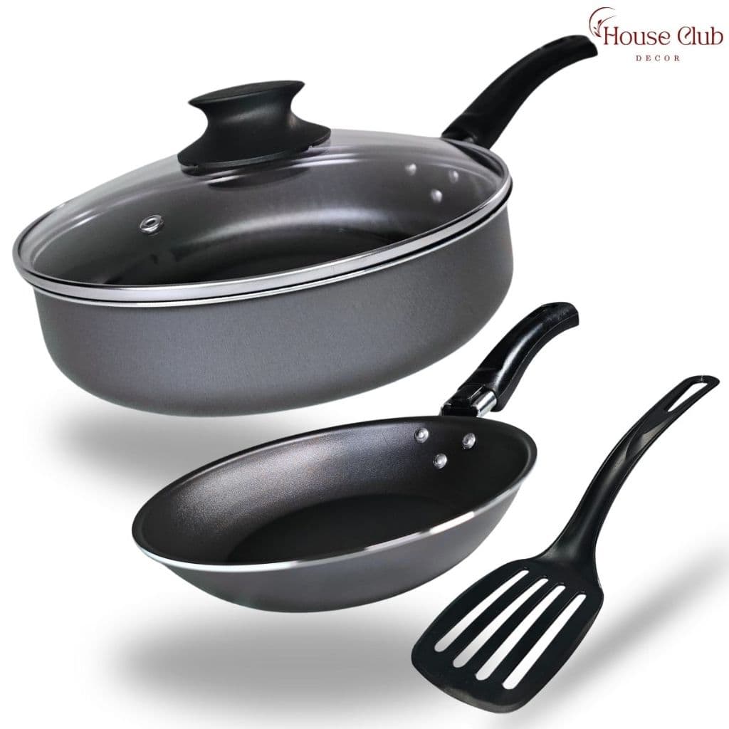Kit Frigideira Alta 22 cm com Tampa de Vidro e Frigideira Francesa 16 cm Antiaderente Teflon Grafite