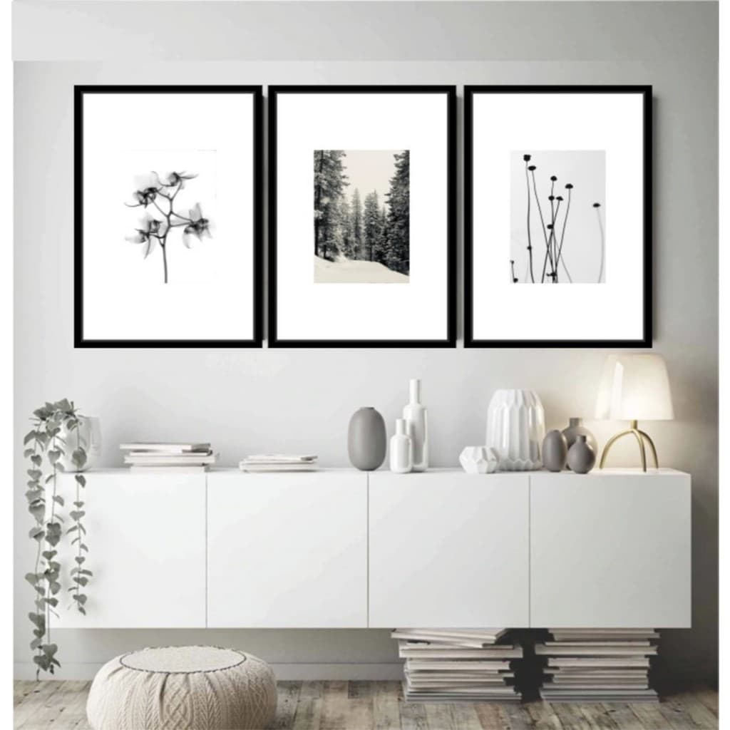 Quadro Decorativo Folhagem Preto e Branco