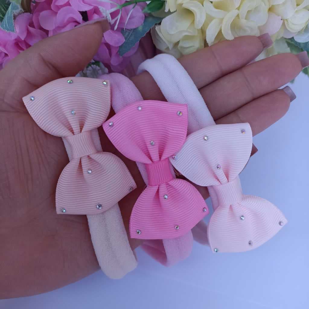 Kit de laço de cabelo para bebê menina em faixinha, laço gravatinha com strass