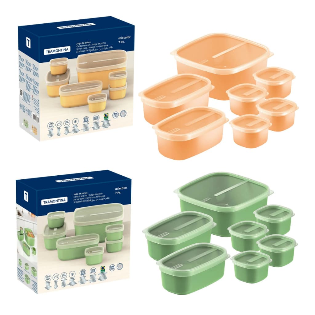 Jogo de Potes Tramontina MixColor em Polipropileno com Tampa Transparente 7 Peças