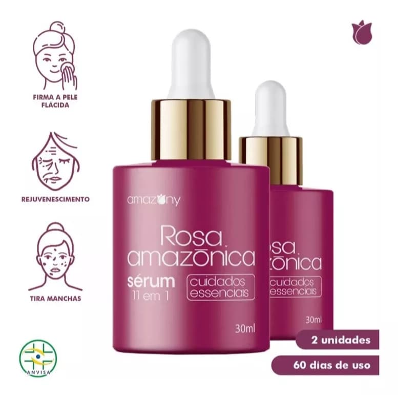 Kit 2 Sérum Mosqueta Rosa Amazonica Ácido Hialurônico Retinol Momento de aplicação Dia Tipo de pele Todo tipo de pele