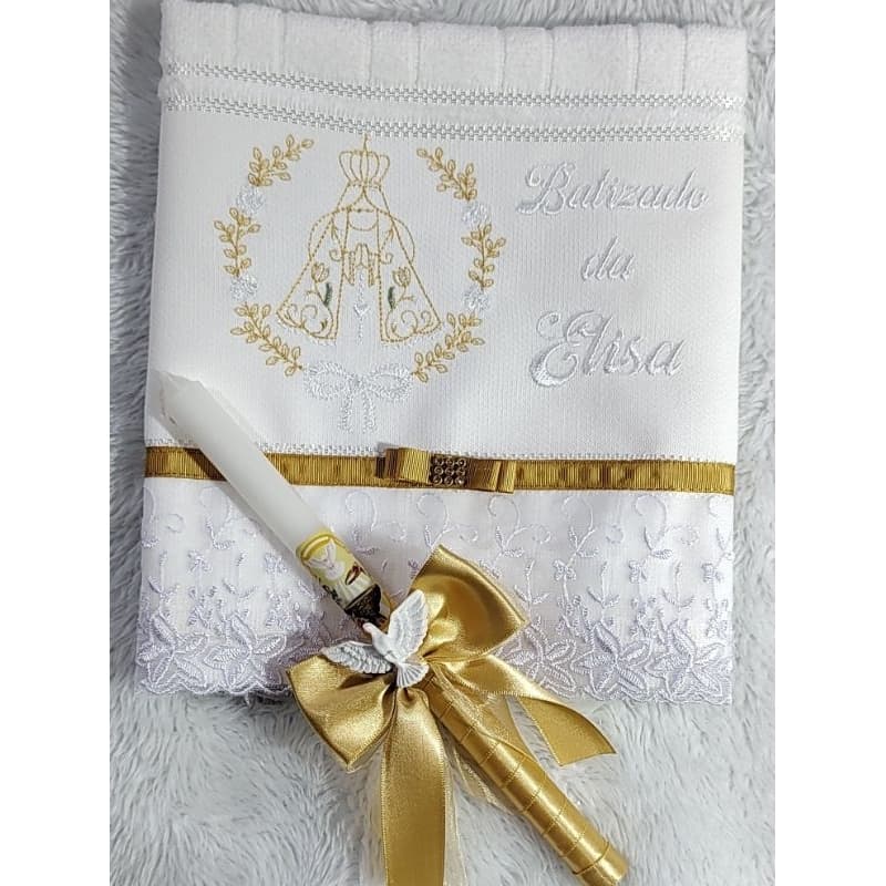 Kit Toalha e vela para Batizado Nossa Senhora  Aparecida