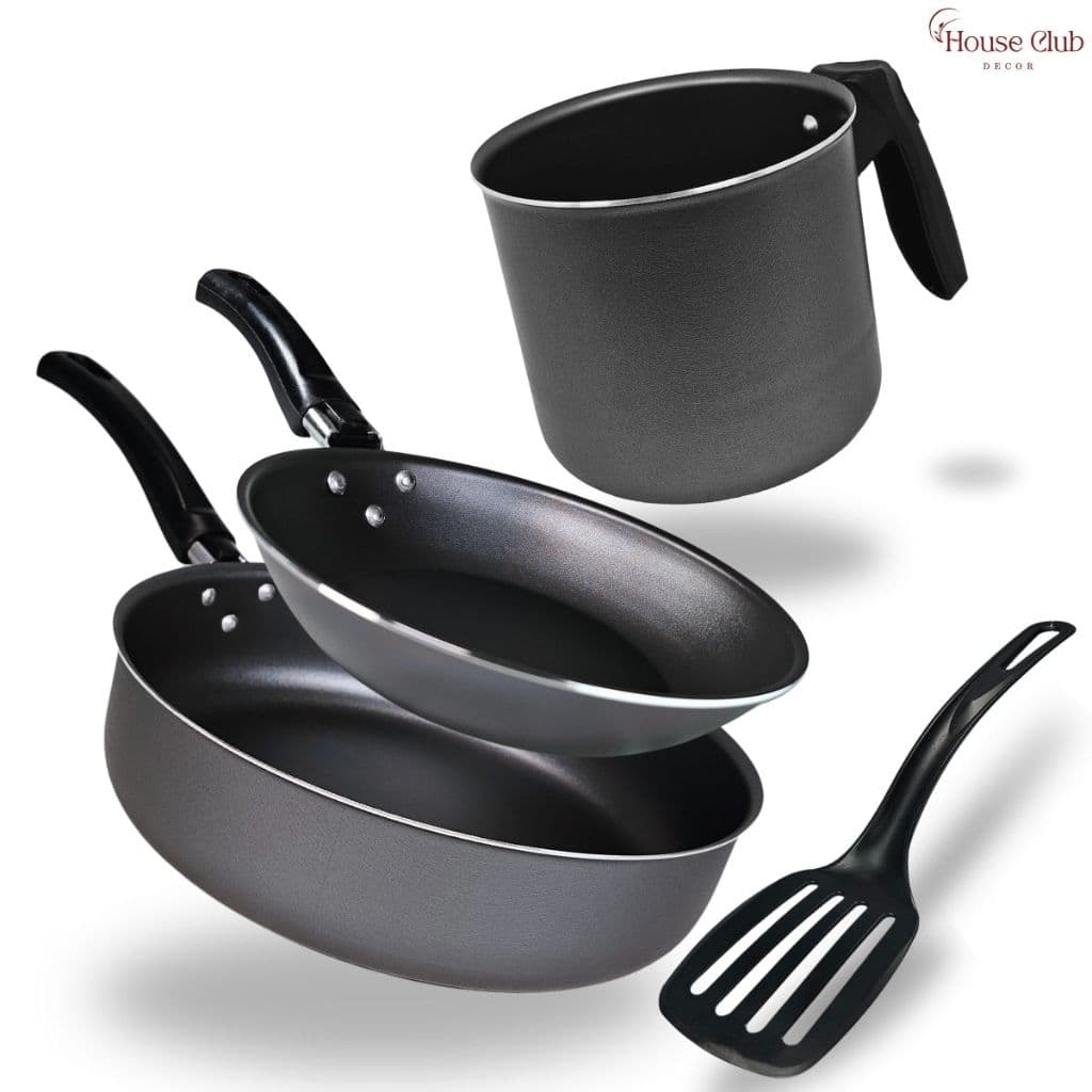 Kit 3 Peças Frigideira Alta 22 cm Frigideira Francesa 16 cm e Caneco Leiteira 16 cm Antiaderente Cor Preto Grafite