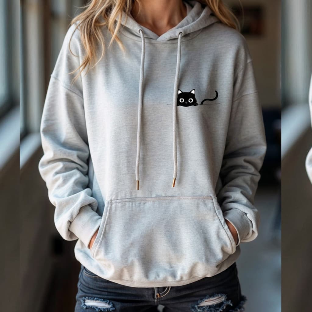 Moletom Canguru Blusa De Frio Inverno Moletom Feminino Capuz Blusao Unissex Fofinho Estampado Gato