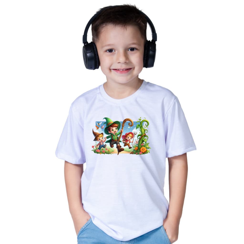 Camiseta Infantil João e o Pé de Feijão Conto Sonhos Coragem Ouro