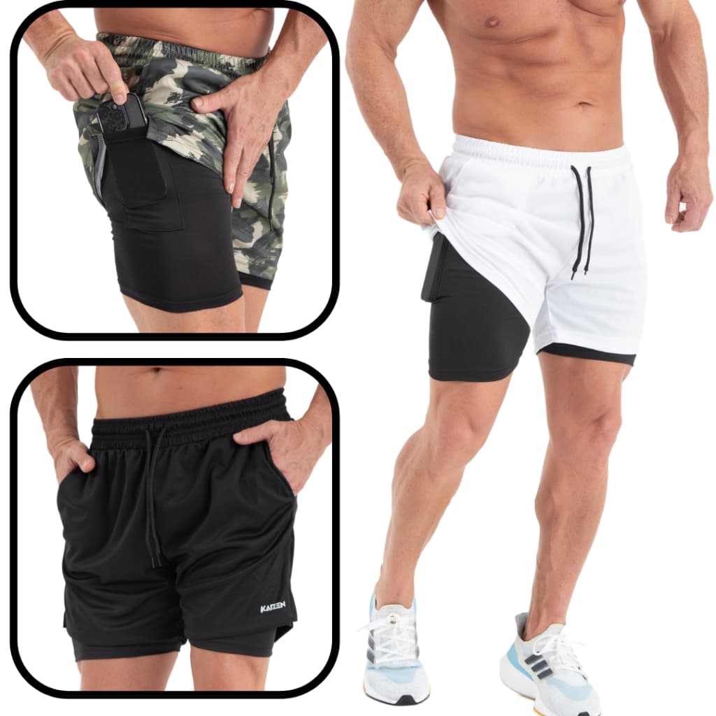Shorts 2 em 1 masculino bermuda dupla dual pro fit